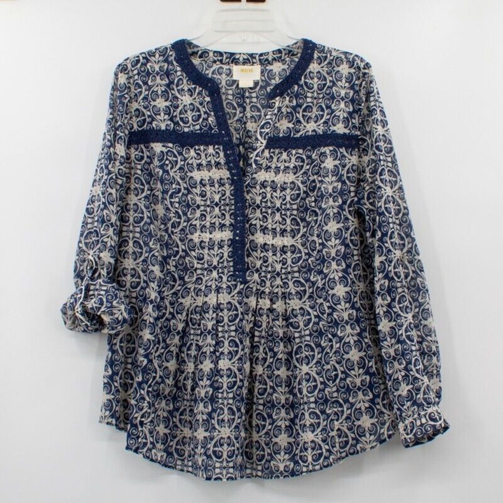 Anthropologie Navy and Cream Printed Tunic